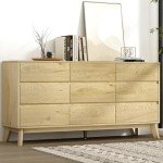 Tall Oak Wood Chest of Drawers with 9 Storage Compartments