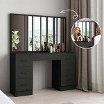 Black Dressing Table with Mirror and Drawer Storage