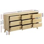 Tall Oak Wood Chest of Drawers with 9 Storage Compartments