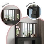 Black Dressing Table with Mirror and Drawer Storage