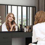 Black Dressing Table with Mirror and Drawer Storage