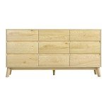 Tall Oak Wood Chest of Drawers with 9 Storage Compartments