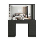 Black Dressing Table with Mirror and Drawer Storage