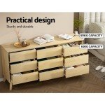 Tall Oak Wood Chest of Drawers with 9 Storage Compartments