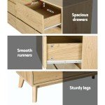 Tall Oak Wood Chest of Drawers with 9 Storage Compartments