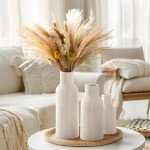 Set of 3 White Ribbed Ceramic Vases