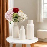Set of 3 White Ribbed Ceramic Vases