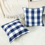 Navy & White Plaid Throw Pillow Covers - 18x18