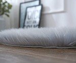 Round Grey Faux Fur Sheepskin Area Rug 60cm