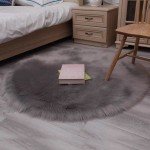Round Grey Faux Fur Sheepskin Area Rug 60cm