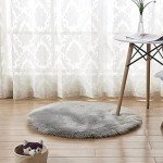 Round Grey Faux Fur Sheepskin Area Rug 60cm