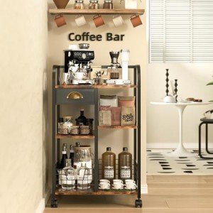 Rustic Mobile Coffee Cart with Storage Drawer