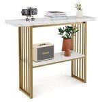 Modern White Faux Marble Console Table with Shelf