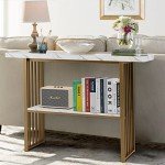 Modern White Faux Marble Console Table with Shelf