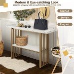 Modern White Faux Marble Console Table with Shelf