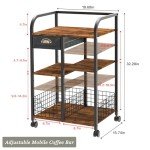 Rustic Mobile Coffee Cart with Storage Drawer