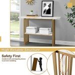 Modern White Faux Marble Console Table with Shelf