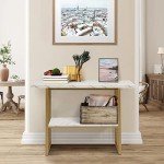Modern White Faux Marble Console Table with Shelf