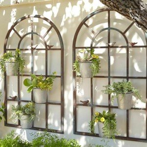 Metal Wall Art Planter - French Window Decor