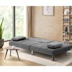 Oikiture Grey 3-Seater Sofa Bed with Cup Holders