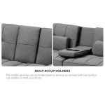 Oikiture Grey 3-Seater Sofa Bed with Cup Holders