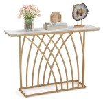 Gold Console Table with White Marble Top