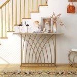 Gold Console Table with White Marble Top
