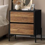 Oikiture Walnut Nightstand with 2 Drawers