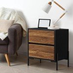 Oikiture Walnut Nightstand with 2 Drawers
