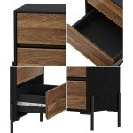 Oikiture Walnut Nightstand with 2 Drawers