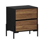 Oikiture Walnut Nightstand with 2 Drawers