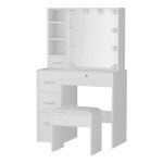 LED Makeup Vanity Desk with Stool and Drawers