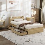 Oikiture King Single Bed Frame with Drawers