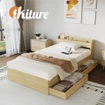 Oikiture King Single Bed Frame with Drawers