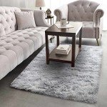 Light Grey Fluffy Shag Area Rug 60x110cm