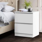 White Bedside Table with 2 Drawers and Storage