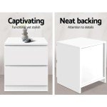 White Bedside Table with 2 Drawers and Storage