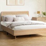 Oikiture Queen Bed Frame with Rattan Headboard