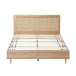 Oikiture Queen Bed Frame with Rattan Headboard