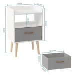 Fabric Drawer Bedside Table with Shelf - White