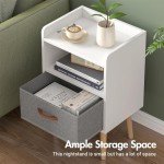 Fabric Drawer Bedside Table with Shelf - White