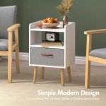 Fabric Drawer Bedside Table with Shelf - White
