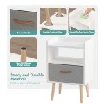 Fabric Drawer Bedside Table with Shelf - White