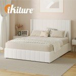 Double Bed Frame with Gas Lift Storage - White