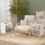 Fabric Drawer Bedside Table with Shelf - White