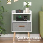 Fabric Drawer Bedside Table with Shelf - White