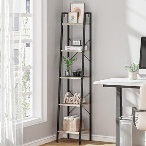 5-Tier Greige Ladder Shelf with Hooks