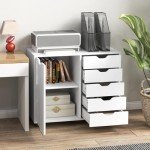 Giantex 5-Drawer Mobile Side Cabinet with Wheels