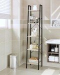 5-Tier Greige Ladder Shelf with Hooks