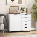 Giantex 5-Drawer Mobile Side Cabinet with Wheels